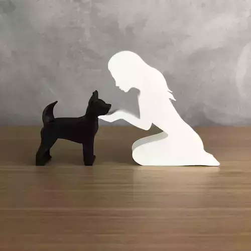 Girl and her Pinscher -straight hair- for 3D printer 