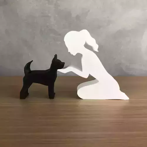 Girl and her Pinscher -tied hair- for 3D printer 