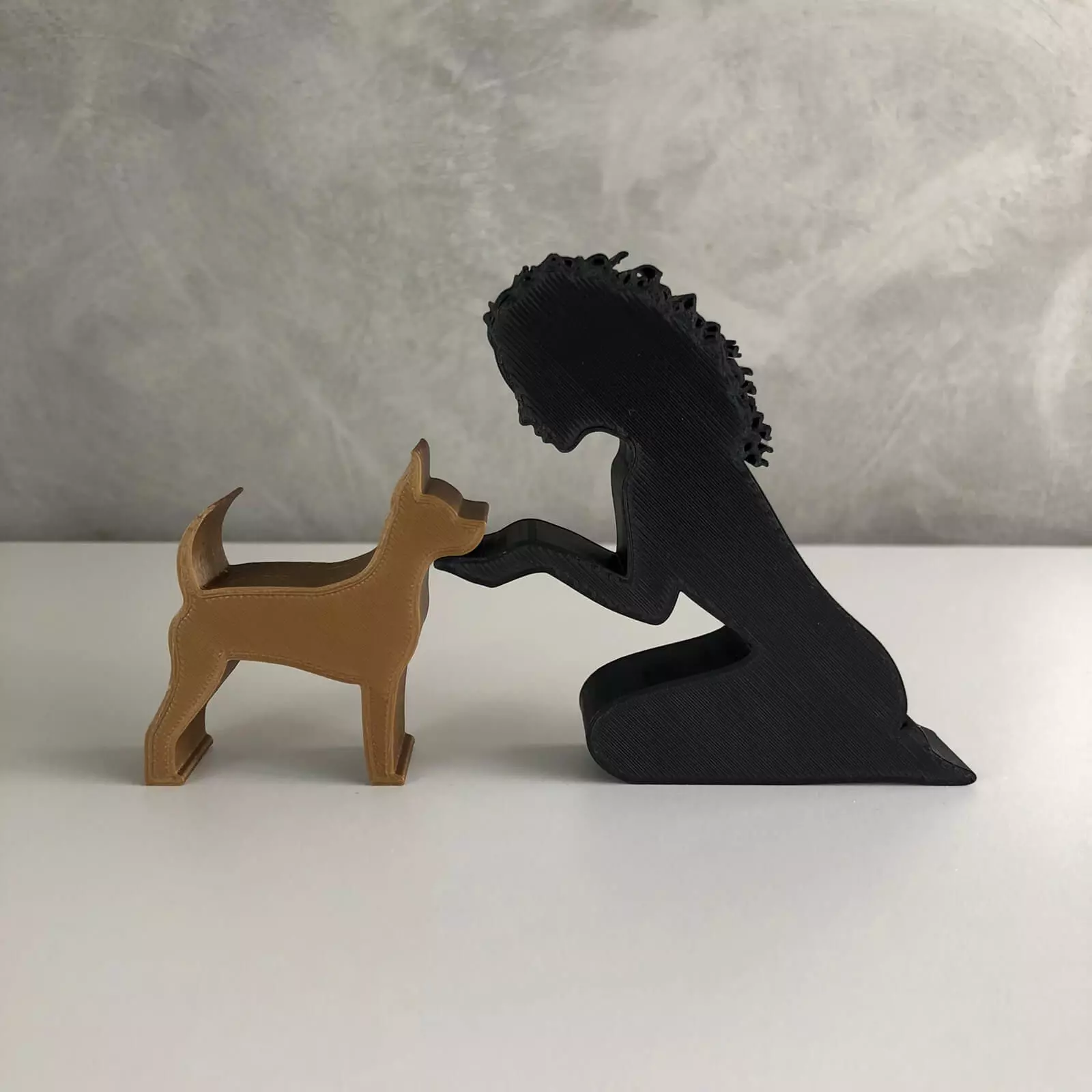 Girl and her Pinscher -wavy hair- for 3D printer or laser cut 3D print model