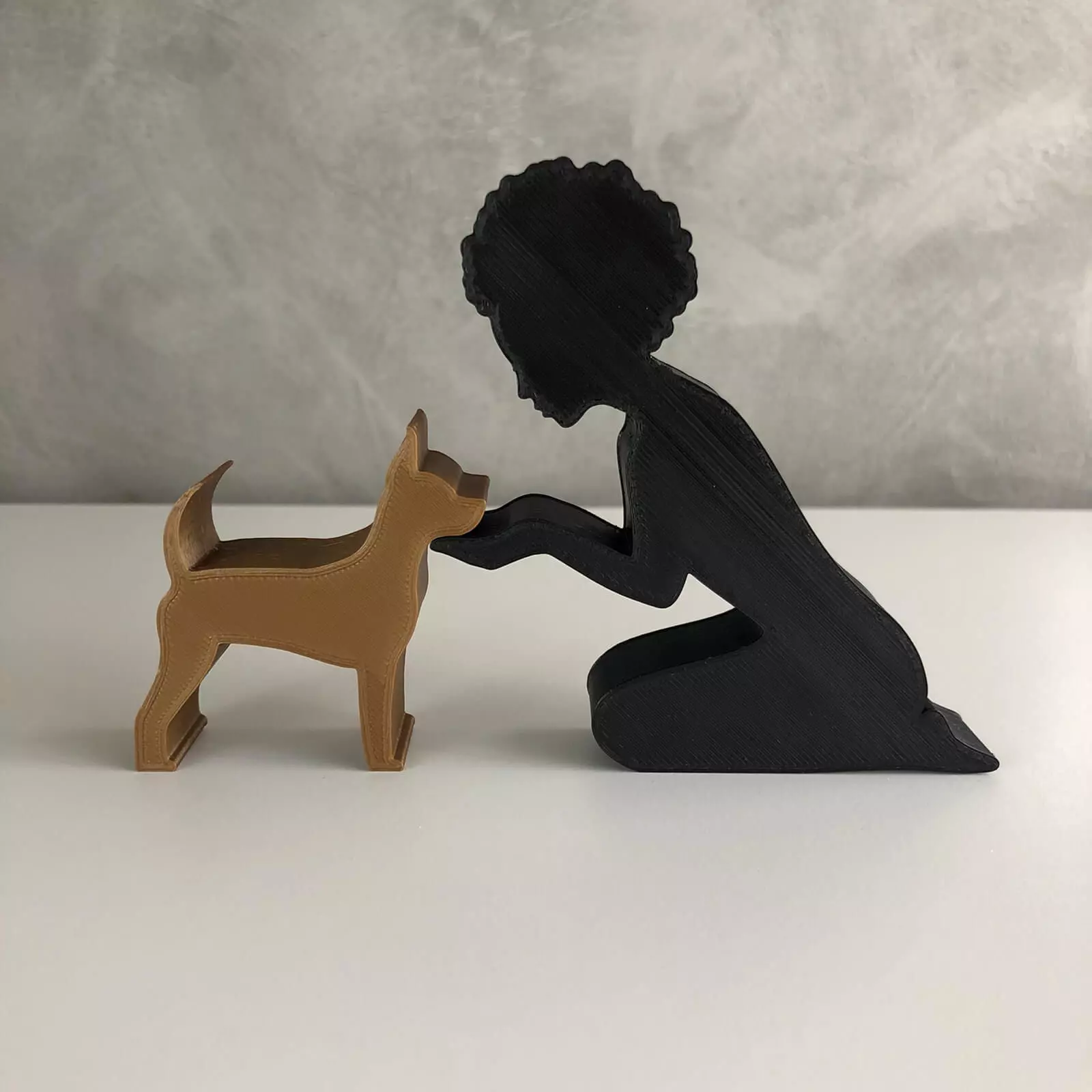 Girl and her Pinscher -afro hair- for 3D printer or laser cut 3D print model