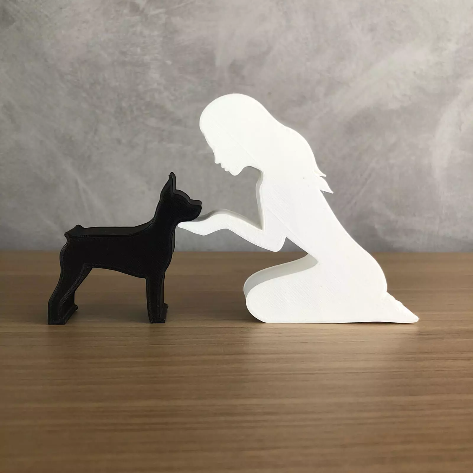 Girl and her Pinscher -straight hair- for 3D printer 3D print model