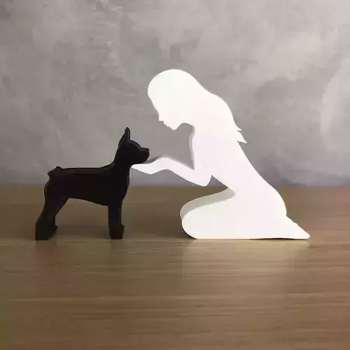 Girl and her Pinscher -straight hair- for 3D printer 