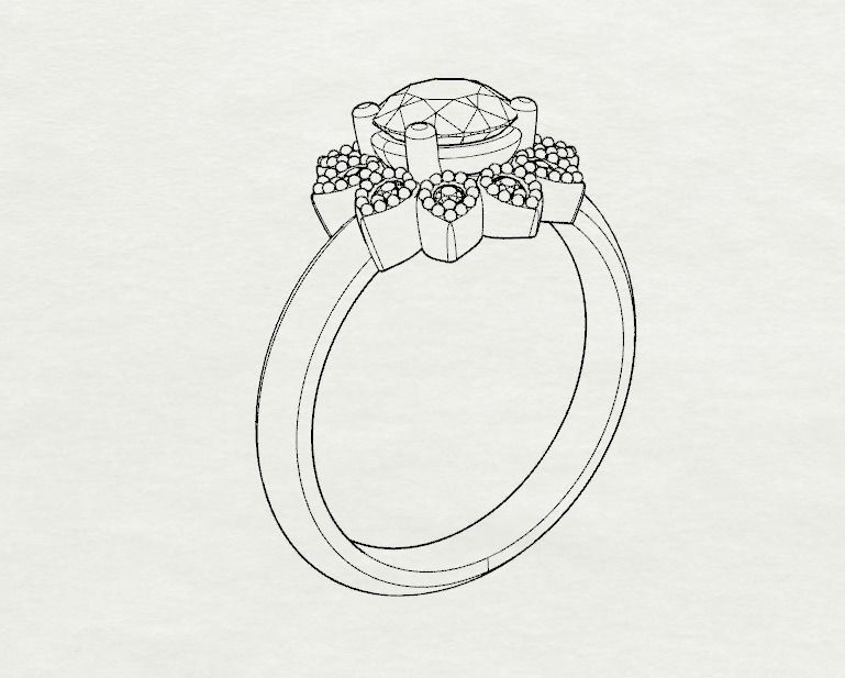 Flower Engagement Ring  3D print model_11