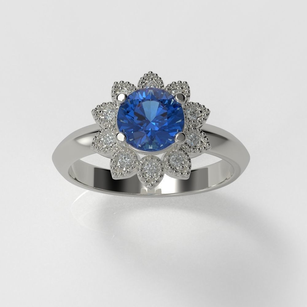Flower Engagement Ring  3D print model_3