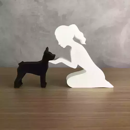 Girl and her Pinscher -tied hair- for 3D printer 