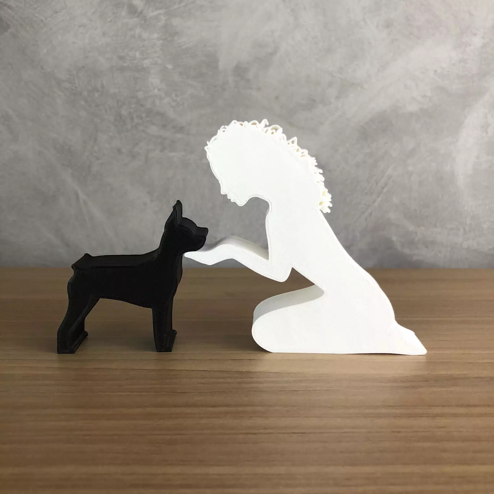 Girl and her Pinscher -wavy hair- for 3D printer or laser cut 3D print model