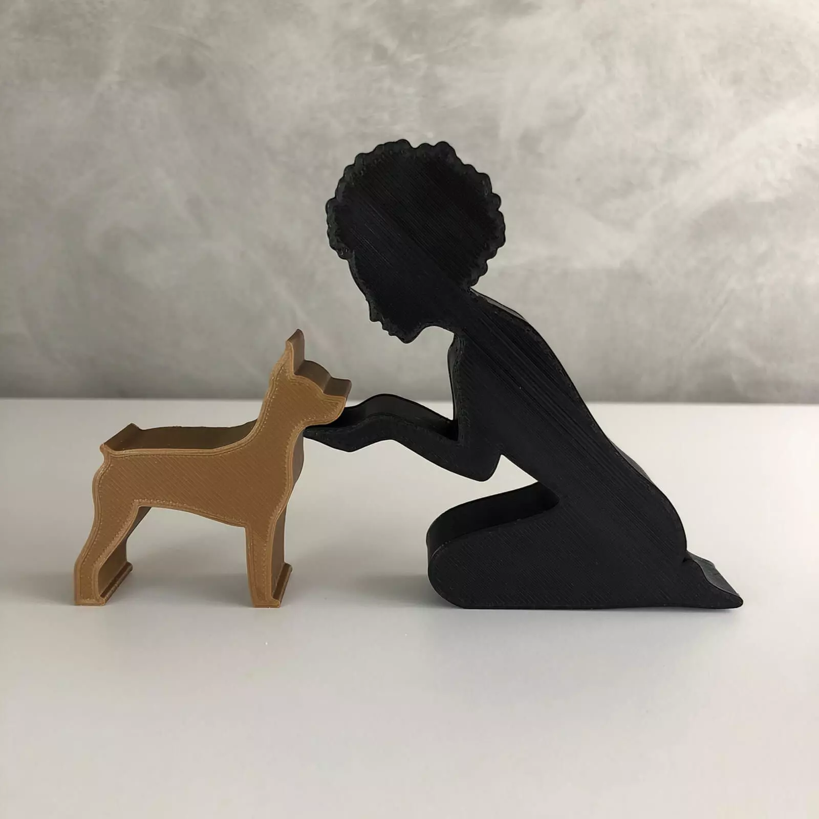 Girl and her Pinscher -afro hair- for 3D printer or laser cut 3D print model