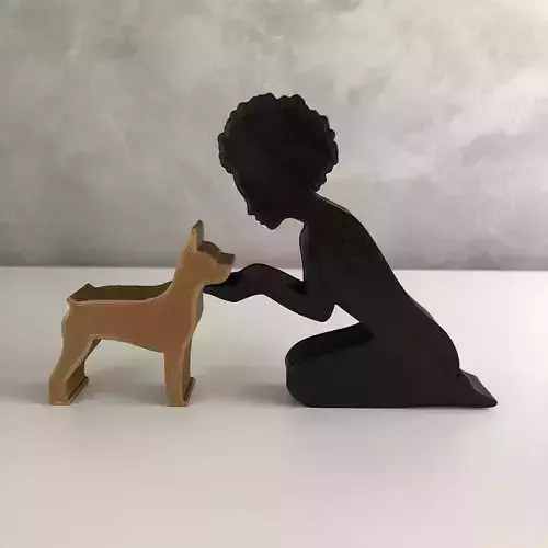 Girl and her Pinscher -afro hair- for 3D printer or laser cut