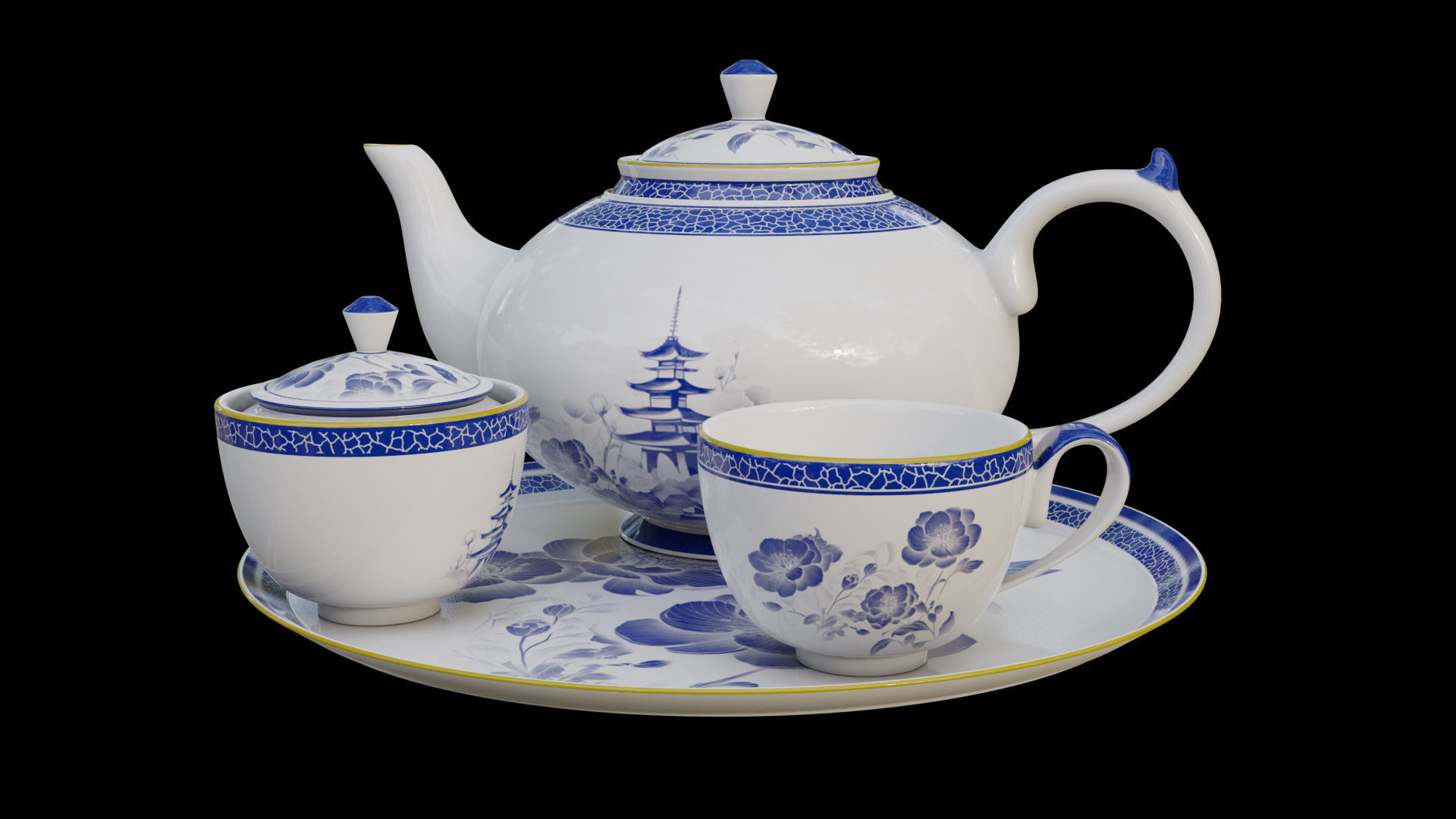 Porcelain Tea Set 3D model_3