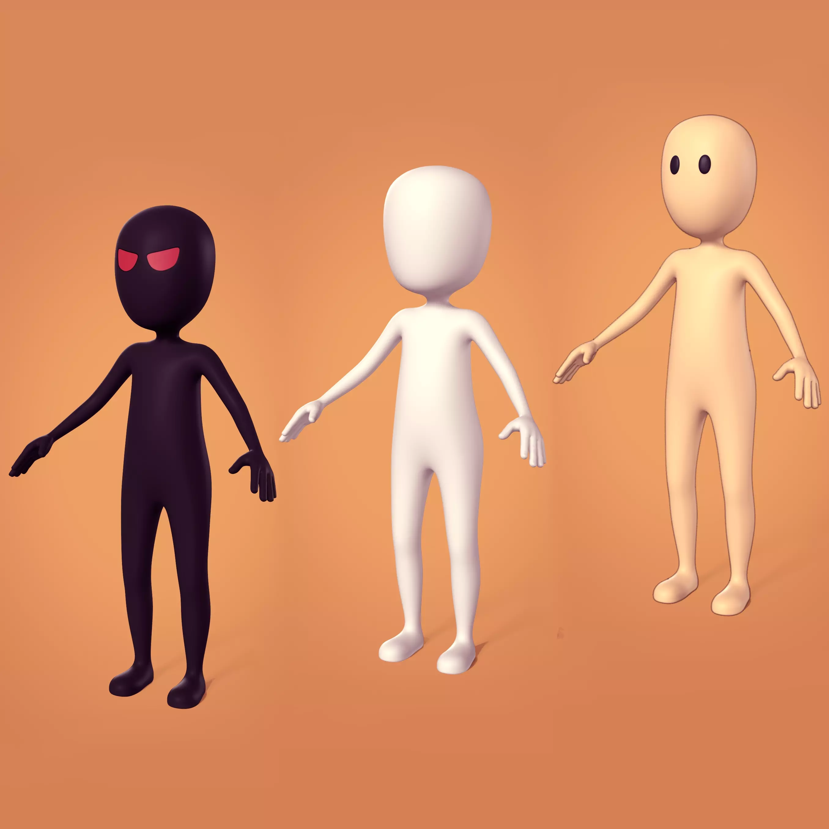 Cartoon Rigged Characters - Stickman - Ninja - Monster Low-poly 3D model_0