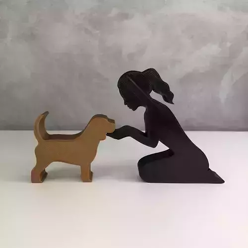 Girl and her Beagle -tied hair-  for 3D printer or laser cut