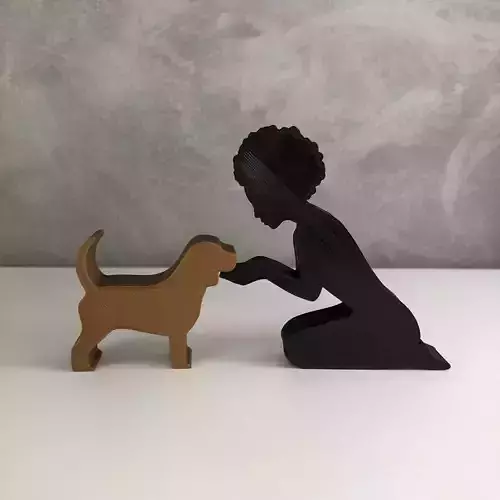 Girl and her Beagle -afro hair- for 3D printer or laser cut