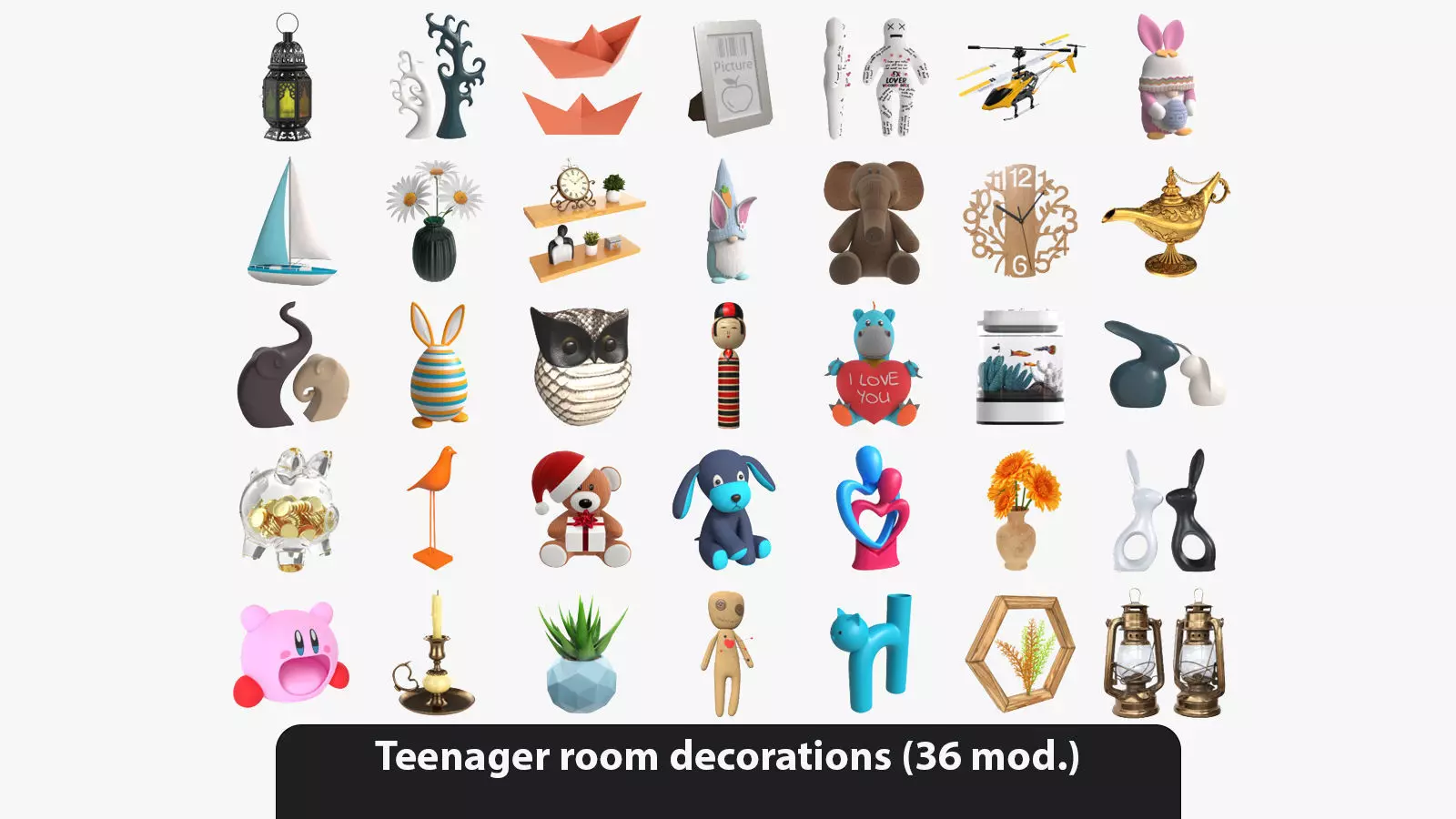 Teenager room decorations 3D model_0