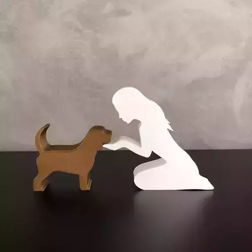 Girl and her Beagle -straight hair- for 3D printer or laser cut
