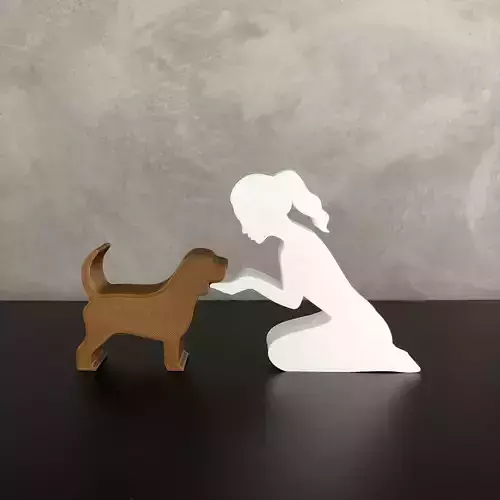 Girl and her Beagle -tied hair- for 3D printer or laser cut