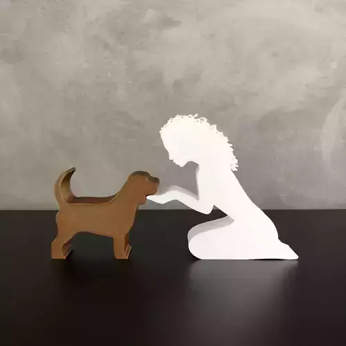 Girl and her Beagle -wavy hair- for 3D printer or laser cut