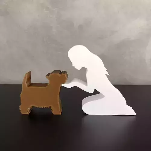 Girl and her Yorkshire -straight hair- for 3D printer 