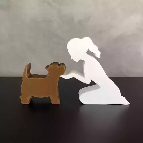 Girl and her Yorkshire -tied hair- for 3D printer or laser cut