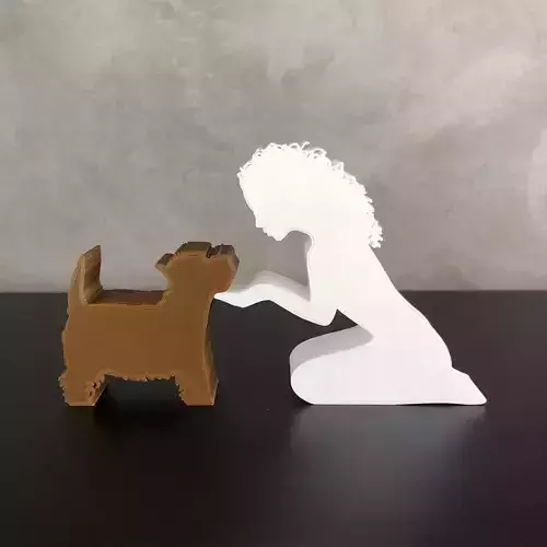 Girl and her Yorkshire -wavy hair- for 3D printer or laser cut