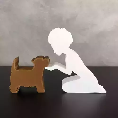 Girl and her Yorkshire -afro hair- for 3D printer or laser cut