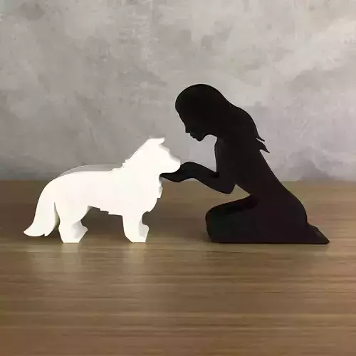 Girl and her Border Collie -straight hair- for 3D printer 