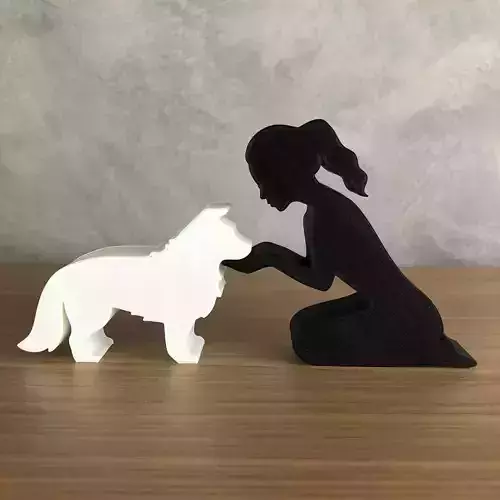 Girl and her Border Collie -tied hair- for 3D printer 