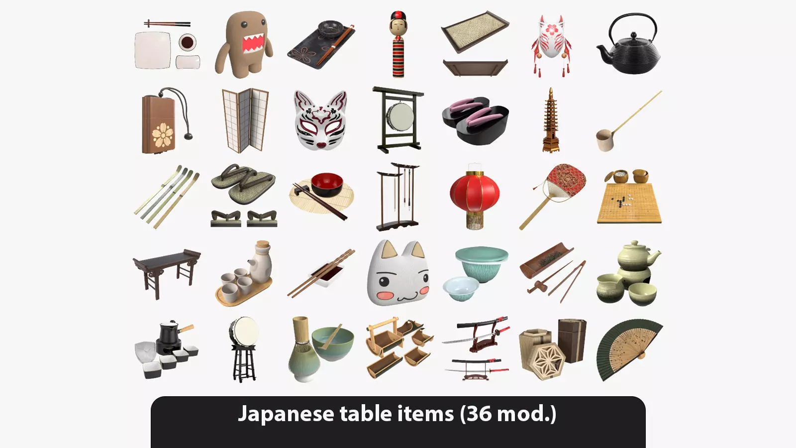 Japanese table items 3D model_0