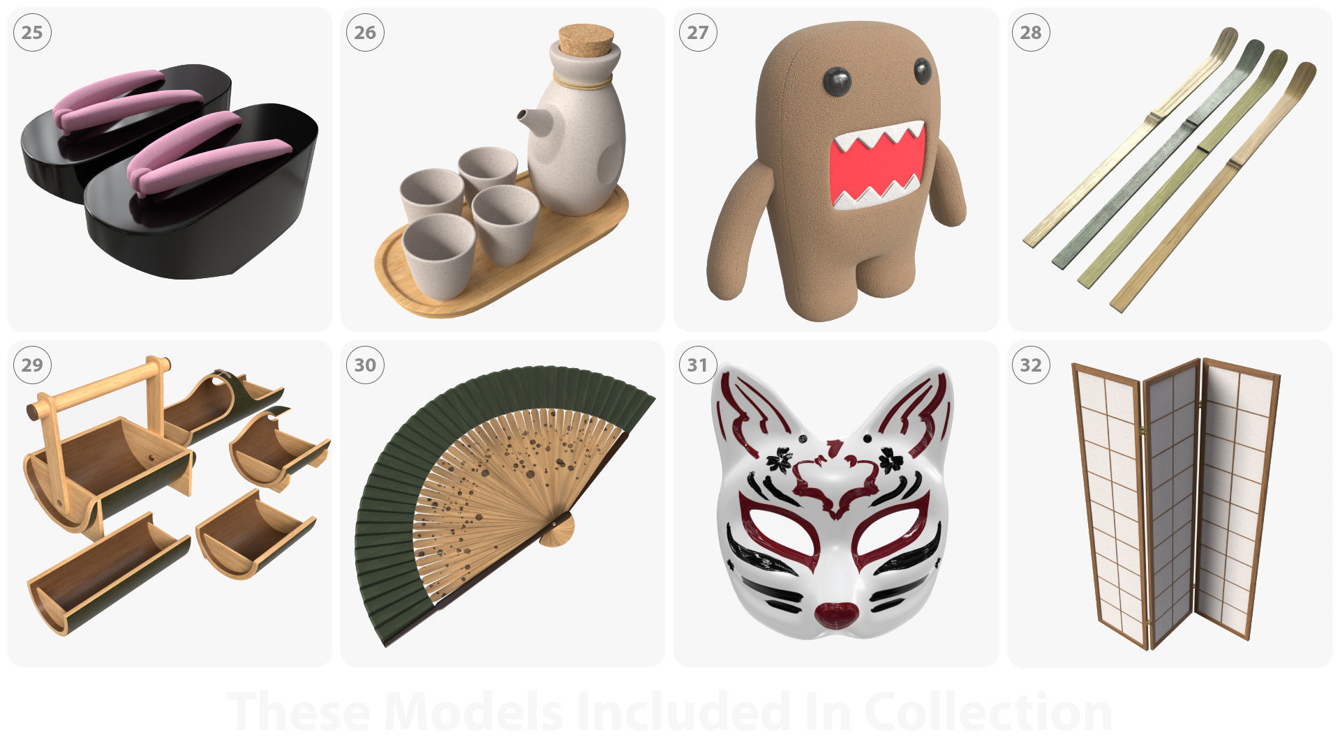 Japanese table items 3D model_4