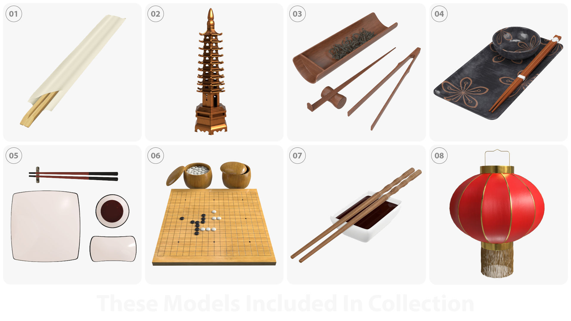 Japanese table items 3D model_1