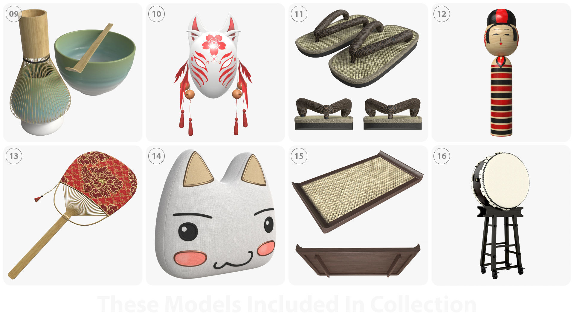 Japanese table items 3D model_2