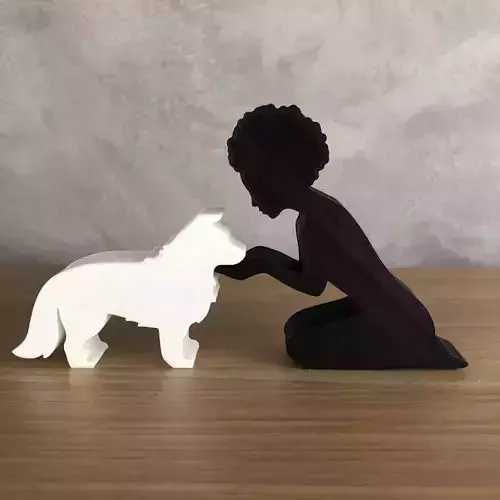 Girl and her Border Collie -afro hair- for 3D printer 