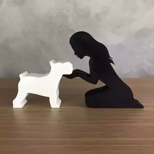 Girl and her Schnauzer -straight hair- for 3D printer 