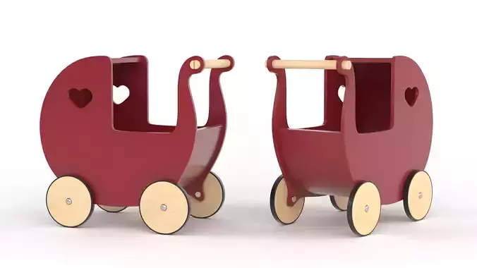 Red Wooden Pram