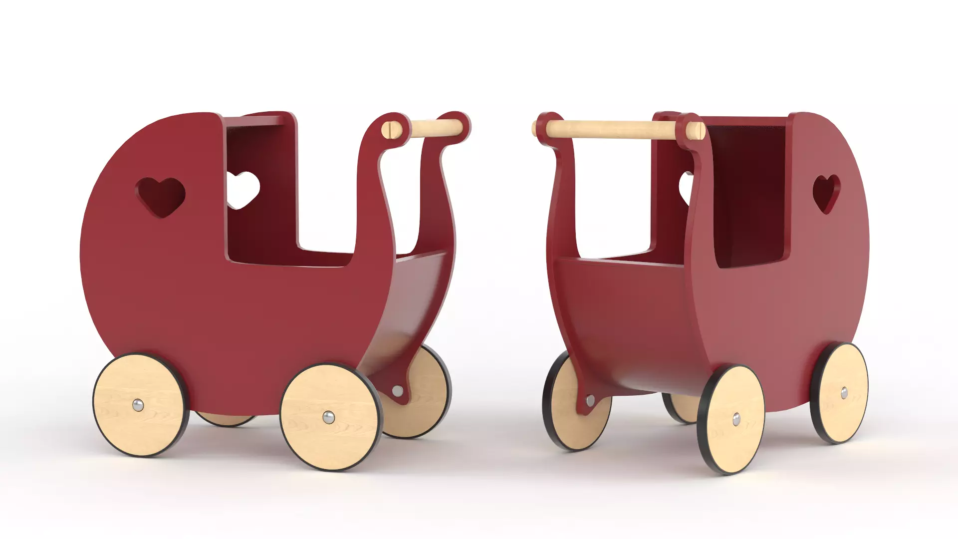 Red Wooden Pram 3D model