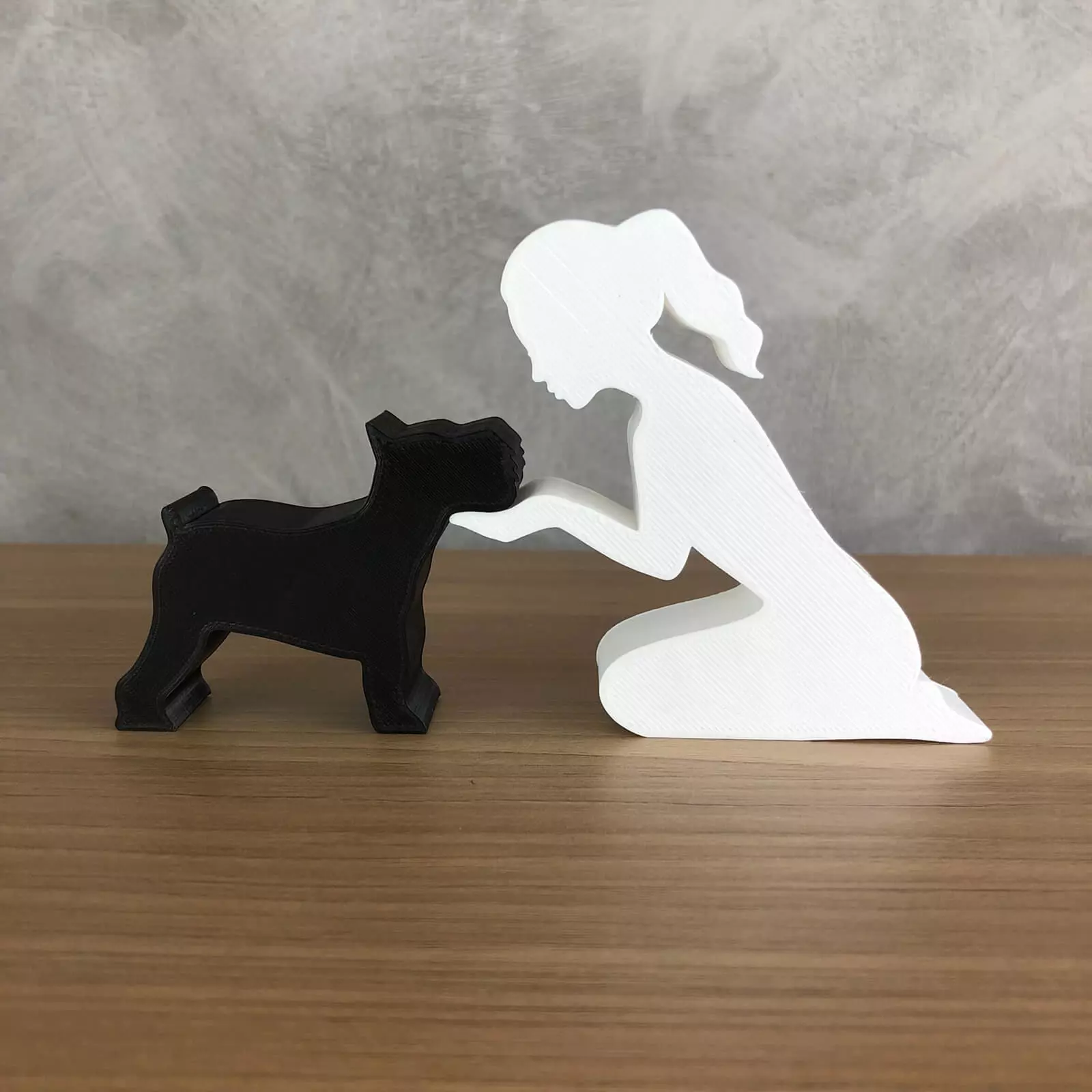 Girl and her Schnauzer -tied hair- for 3D printer or laser cut 3D print model