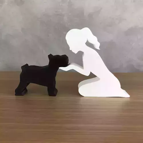 Girl and her Schnauzer -tied hair- for 3D printer or laser cut