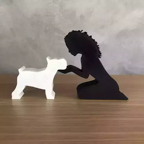 Girl and her Schnauzer -wavy hair- for 3D printer or laser cut