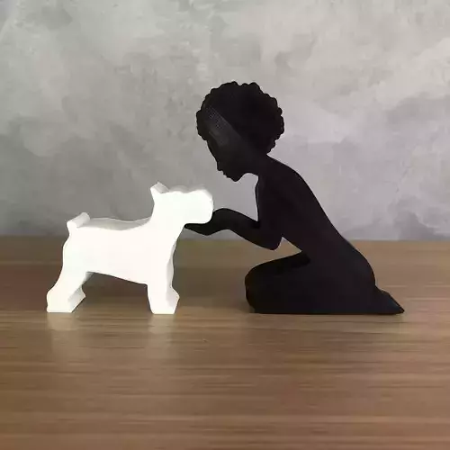 Girl and her Schnauzer -afro hair- for 3D printer or laser cut