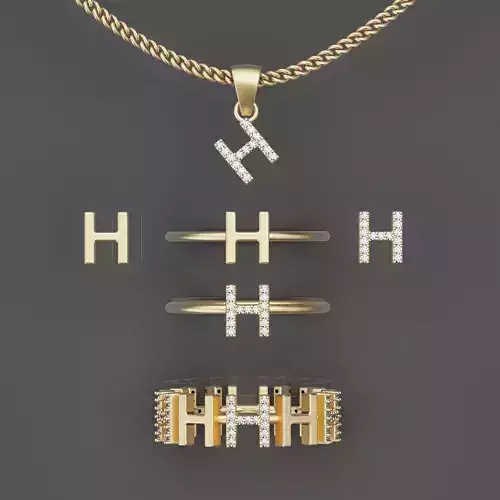 Letter H earring pendant ring    printable jewelry 3D model