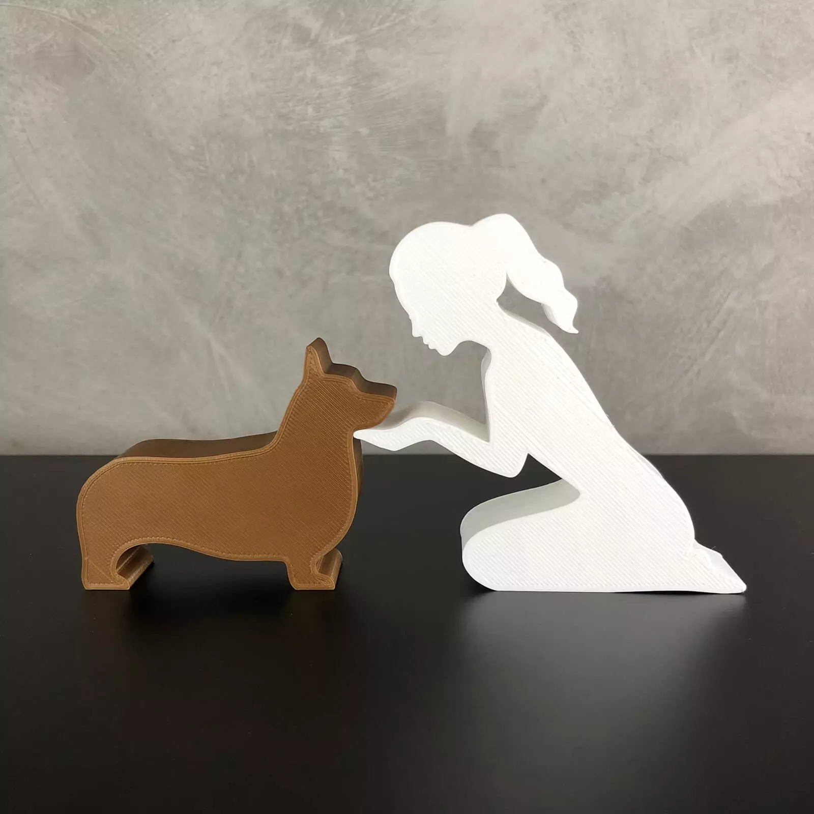 Girl and her Corgi -tied hair- for 3D printer or laser cut 3D print model
