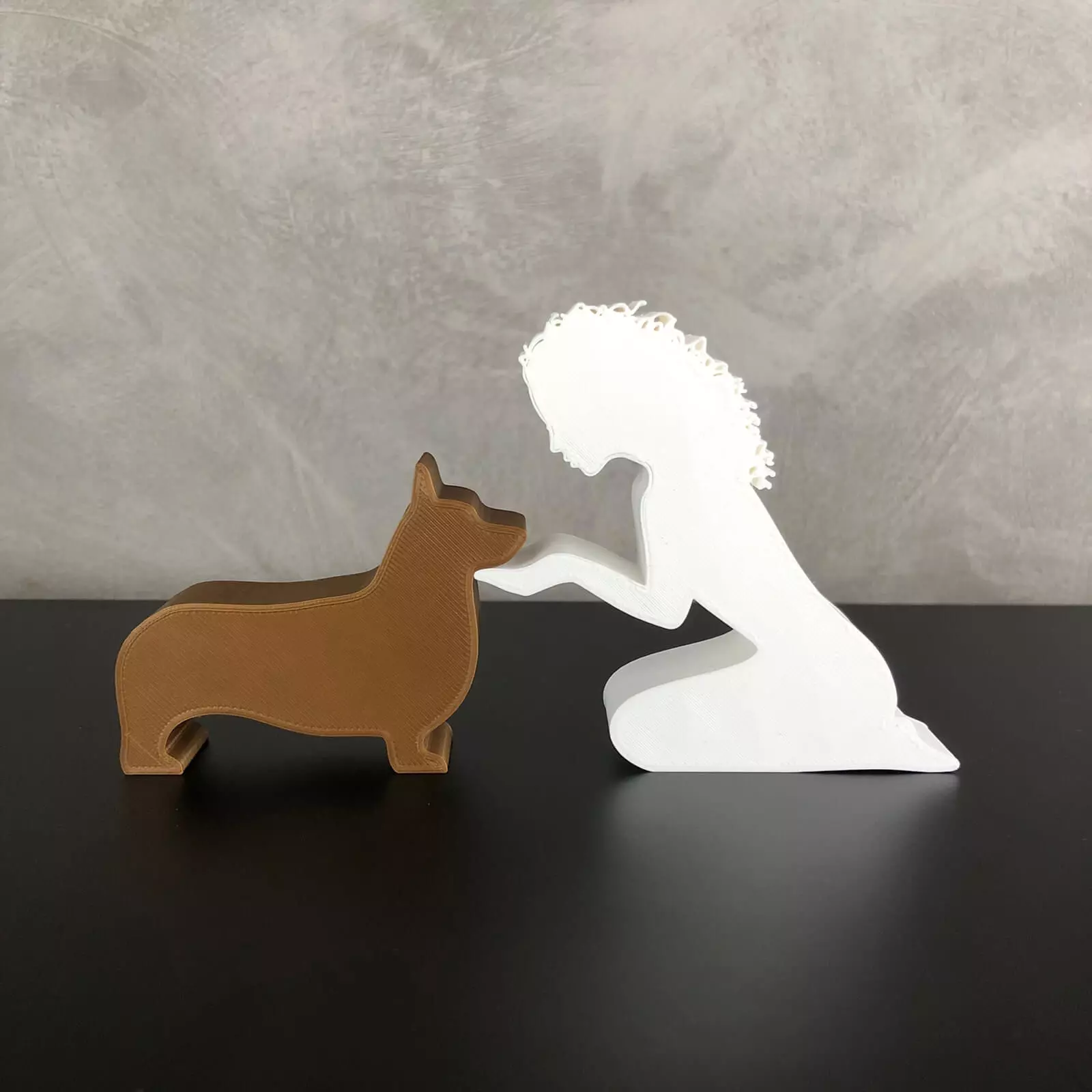 Girl and her Corgi -wavy hair- for 3D printer or laser cut 3D print model
