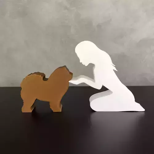 Girl and her Chow Chow -straight hair- for 3D printer 3D print model
