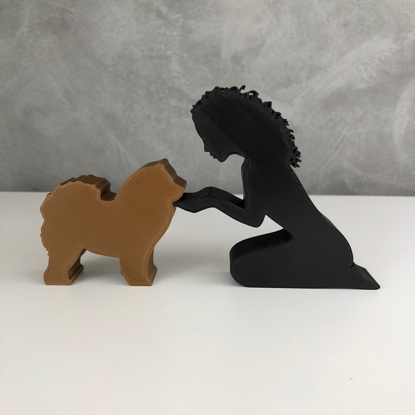 Girl and her Chow Chow -wavy hair- for 3D printer or laser cut 3D print model_3