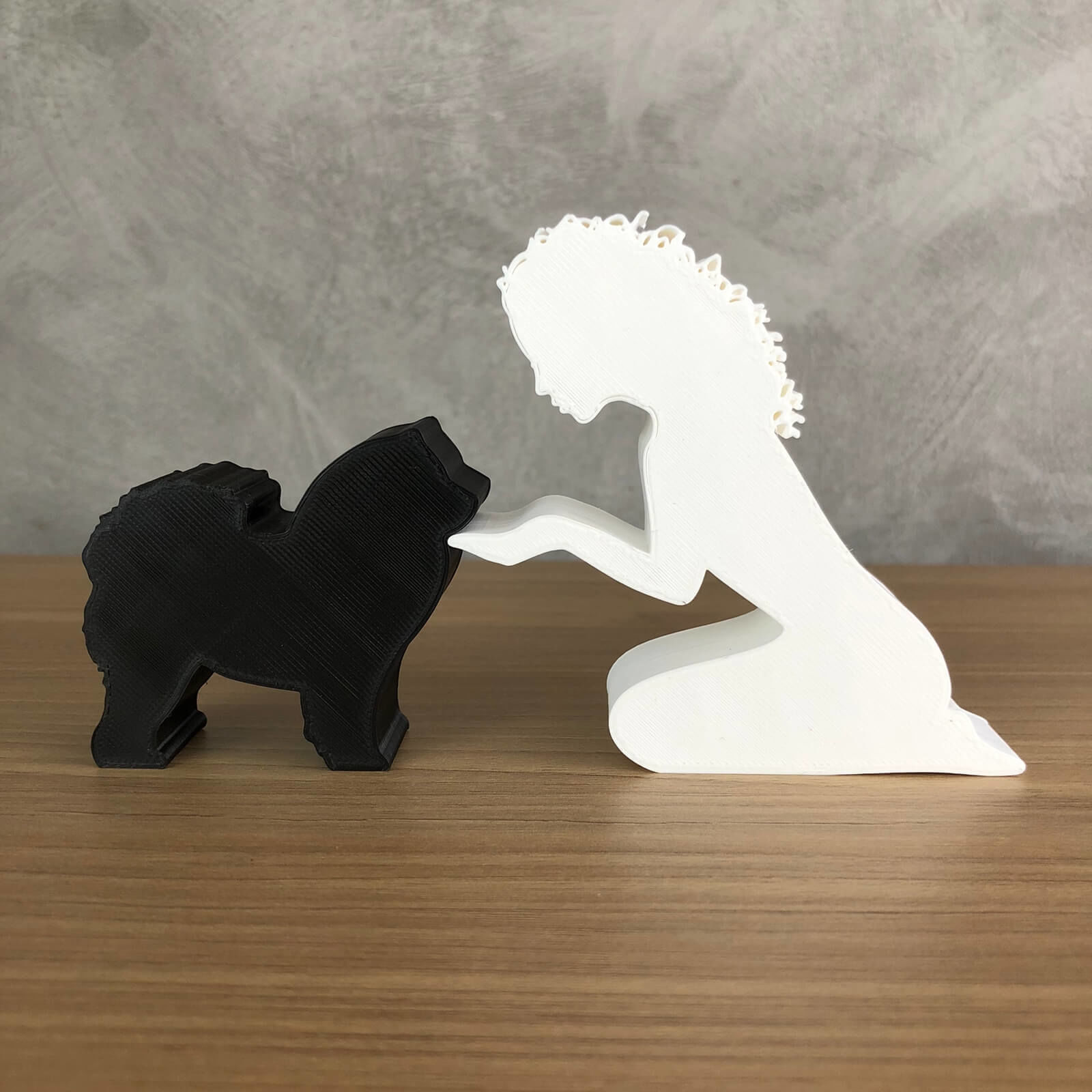Girl and her Chow Chow -wavy hair- for 3D printer or laser cut 3D print model_2