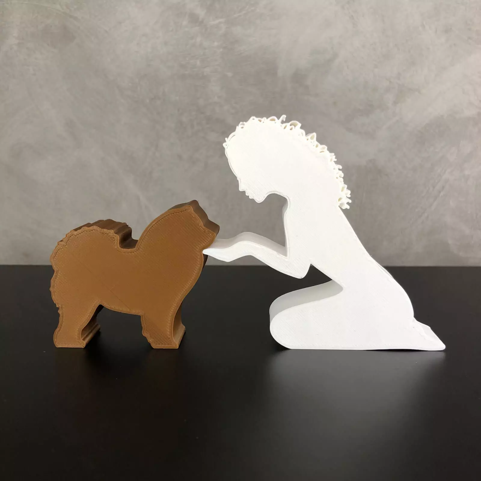 Girl and her Chow Chow -wavy hair- for 3D printer or laser cut 3D print model_0
