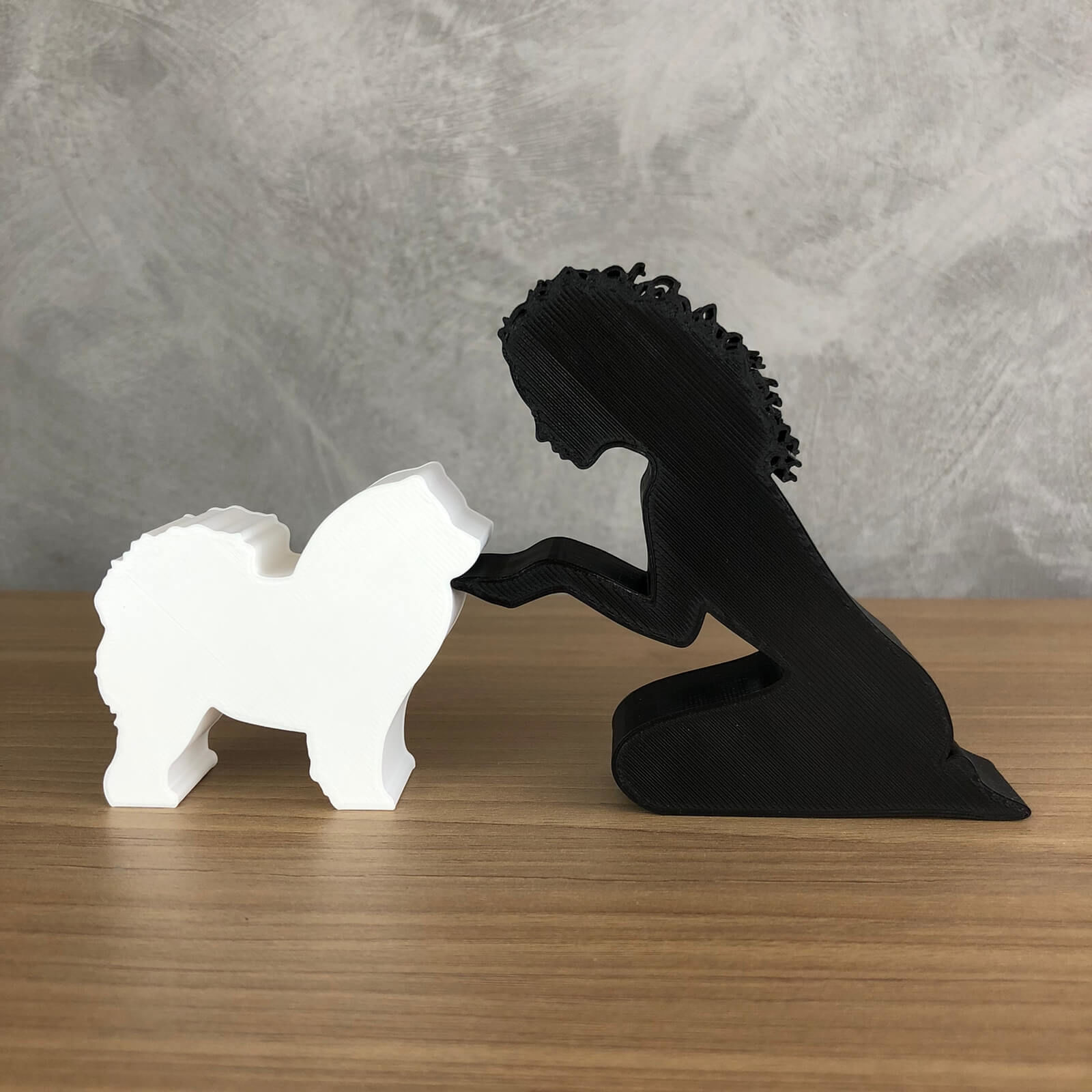 Girl and her Chow Chow -wavy hair- for 3D printer or laser cut 3D print model_1
