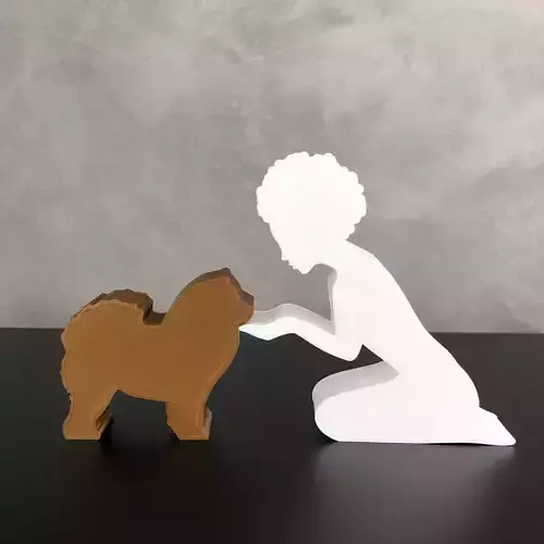Girl and her Chow Chow -afro hair- for 3D printer or laser cut 3D print model
