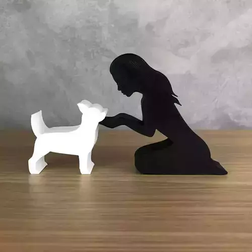 Girl and her Chihuahua -straight hair- for 3D printer 