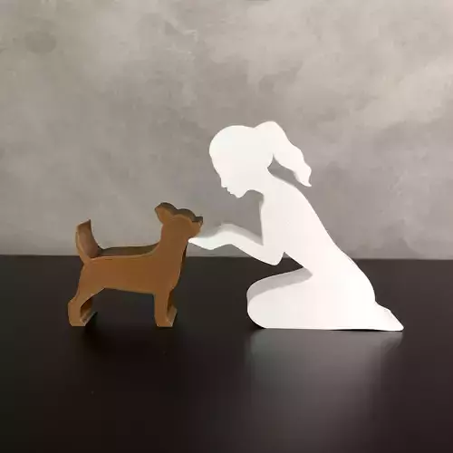 Girl and her Chihuahua -tied hair- for 3D printer or laser cut