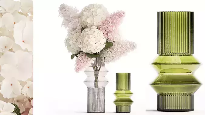 Bouquet of branches in a glass vase hydrangea lilac 388